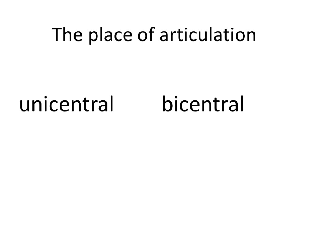 The place of articulation unicentral bicentral